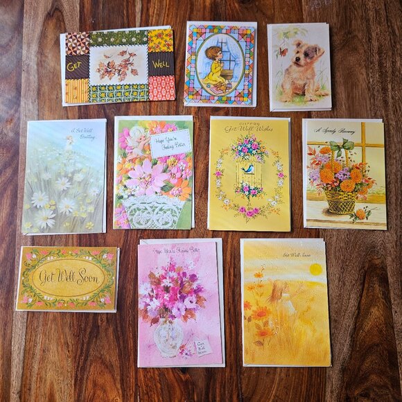 Vintage 70s Mod Unused Clean Greeting Card Lot of 10 Get Well Soon Sickness - Picture 1 of 6